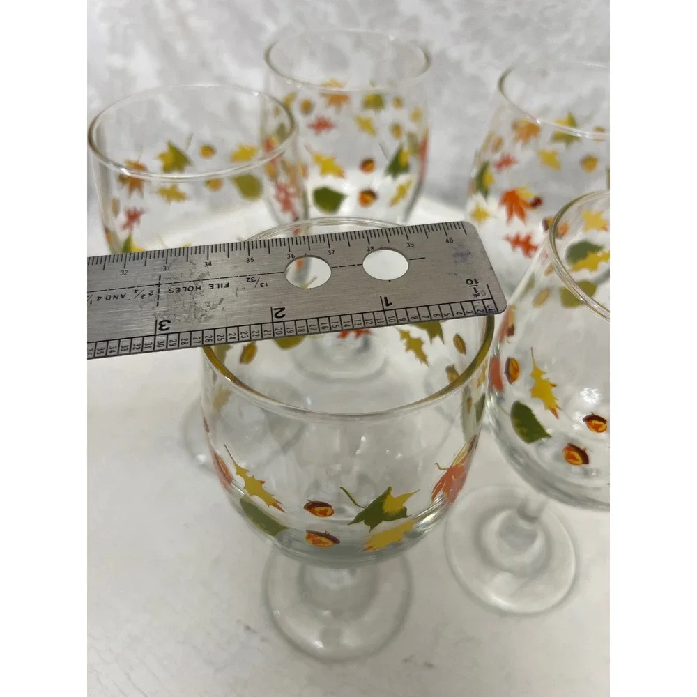Set of 6 Fall Harvest Autumn Leaves and Acorns Stemmed Wine Glasses Thanksgiving